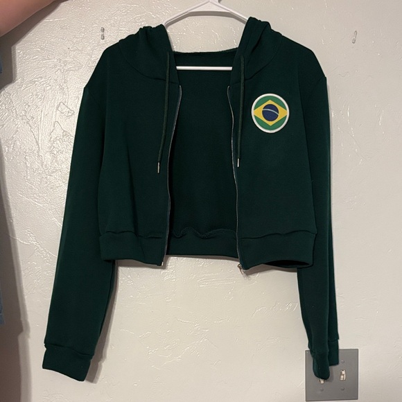 Green Cropped Hoodie with Brazil Patch - Picture 2 of 3
